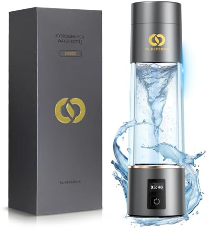 PUREPEBRIX Hydrogen Water Bottle Generator - Up to 6400 PPB & 12-Hour Hydrogen Retention - H2 Certified SPE/PEM Tech - Portable, Recovery & Easter Wellness Gift (Grey)