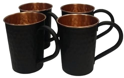 Generic Kupferbecher, gehämmerte Oberfläche, 4 Stück, klein, Schwarz