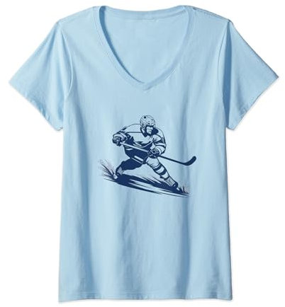 Damen Eishockey Grafik Eishockeytrainer Eishockeyhelm T-Shirt mit V-Ausschnitt