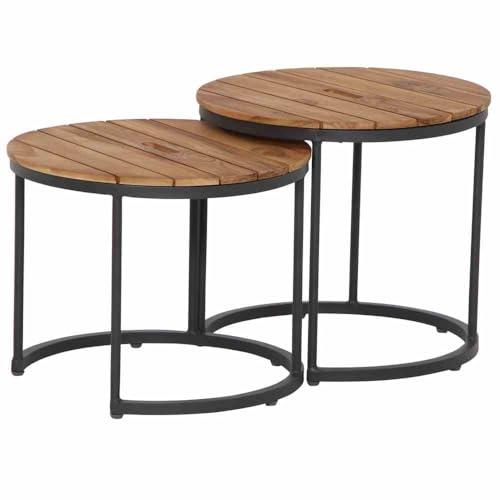 möbelando Satztisch >BAROS< (2-teilig) in Teak, Teakholz, Aluminium - 50x40x50cm (BxHxT)