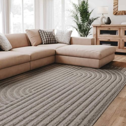 Interiyou Teppich Wohnzimmer Lecce - 300x400 cm Hellgrau - Für Schlafzimmer, Esszimmer, Kinderzimmer - Kurzflorteppich skandinavisches Boho Muster - Hoch-Tief Effekt - Flach mit Geometrischem Muster