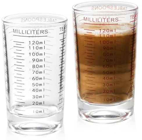 GBKDQQ 2 vasos de chupito de 120 ml, vasos medidores pequeños con báscula, vasos medidores transparentes para café, leche, cóctel, tequila, vodka (negro y rojo)