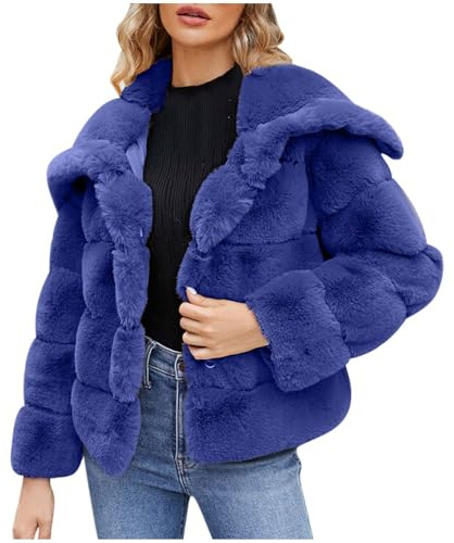 KUIH Womens Faux Fur Coat Warm Faux Furry Coat Thick Fleece Jacket Warm Outerwear Lapel Neck Open Front Cardigan Ladies Faux Fur Jackets Plush Shaggy Fluffy Fuzzy Overcoat Parka Coat Winter Clothes