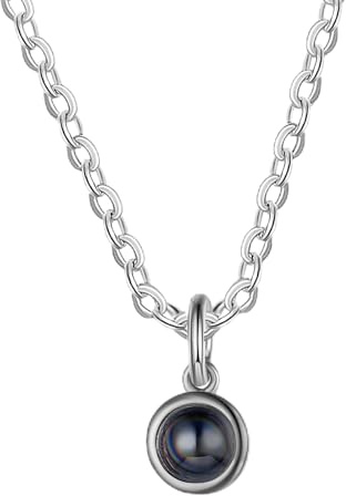 Lam Hub Fong Personalisiert Foto Projektion Halskette für Damen Männer Kette mit Bild Anhänger Silber Vergoldet Kette Schmuck Geschenk für Geburtstage Valentinstag Weihnachtsfeiertag (Silber)