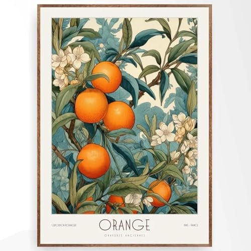HKAHF AJWUQ Obst-Poster, Orangenbaum, Wandkunst, Ausstellung, Leinwand, Gemälde, moderne Drucke für Heimdekoration, Bilder, 40 x 60 cm, ohne Rahmen