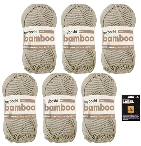 myboshi Bamboo, super weiches Bambus-Baumwollgarn, zum Häkeln und Stricken, strapazierfähig, für Bekleidung und Amigurumi, 60% Viskose, 40% Baumwolle, Beige (Beige) 6 Knäuel