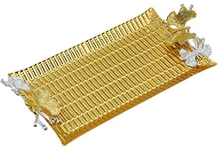 Gcljlmy serveringsbricka, serveringsfat för godis, småsaker, presentationsplatta, gyllene europeisk matbricka av järn, smyckesförvaring (S)