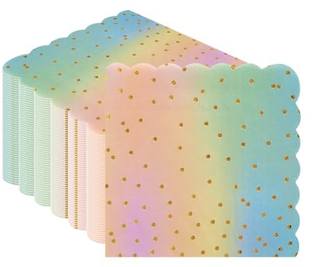 50 Pack Rainbow Polka Dot Paper Napkins 32x32cm - Colourful Scalloped Edge Serviettes for Birthday, Wedding, Christmas, Anniversary, Party & Special Events (Rainbow Napkins)