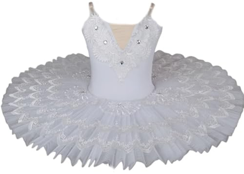 EFLALYHG Tutú de Ballet Profesional para niños, tutú de panqueque de Lago de los Cisnes Blanco, Disfraz de Bailarina para Fiesta de Baile, Vestido de Ballet,Blanca,120