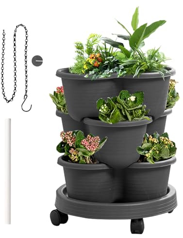 Gitekain Jardinera Vertical,Macetero De Niveles | 3 Niveles con Ruedas y Herramientas extraíbles para balcón terraza Exterior Interior Flores Verduras Fresas