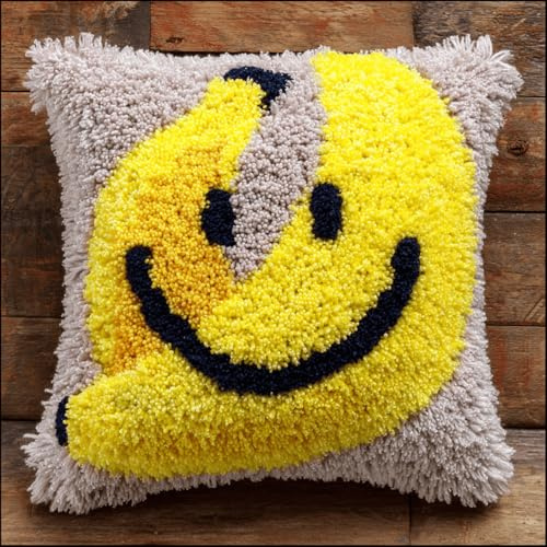 Juego de cojines de nudos para relajarse, kit de cojín de gancho para atar sin estrés, completo con instrucciones y herramientas, para niños y adultos, principiantes, 43 x 43 cm, diseño de plátano de