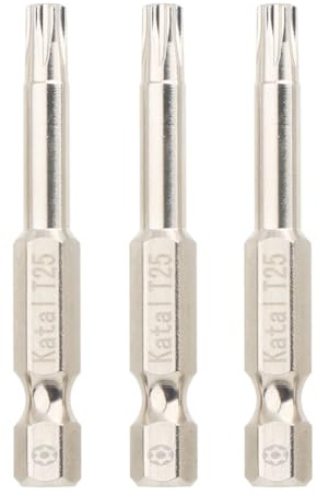 T25 Sicherheits-Torx-Bits, 50 mm lang, 6,35 mm Sechskantschaft, S2-Stahl, magnetisch, T25h, manipulationssicher, Torx-Schraubendreher-Bit, 3 Stück