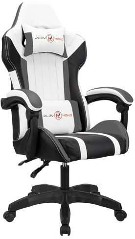 T-THREE.Ergonomic Leather Gaming Chair Height Adjustable with Headrest and Lumbar Support(Grey)