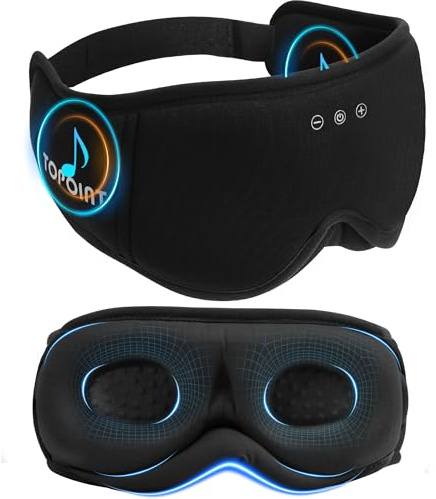TOPOINT Bamboo Cotton Bluetooth Sleep Mask with Headphones, 100% Light-Blocking 3D Sleep Eye Mask, Sleep Headphones for Travel, Napping, Side Sleeping and Office, Suitable for Both Men and Women