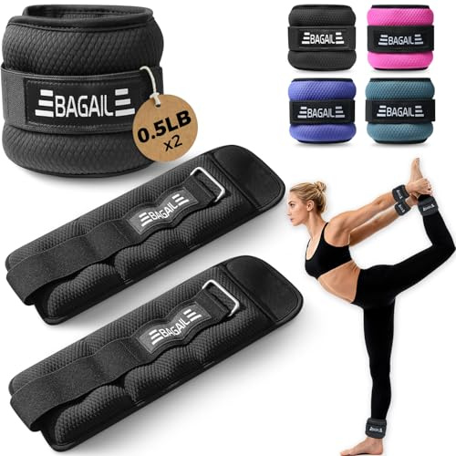 BAGAIL Ankle Wrist Weights for Women & Men, One Pair of 1/2/4/6/8/10 LBS Wearable Leg Arm Weights with Sleek Design & Secure Fit for Walking, Running, Pilates, Home Fitness & Physical Therapy - 1lb, Black
