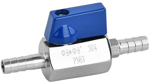 Ziyonix Kugelhahn mit Widerhaken Pagodengelenk Garten Armatur Kugelhahn aus Edelstahl Absperrschalter mit Blau Griff 304 Edelstahl Mini Absperrventil für Wasser, Gas, Öl, Kraftstoff (8 mm)