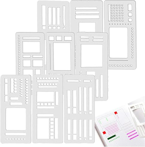 Evadollina Bullet Journal Zubehör, 9 Stück Journal Zubehör, Flexible Aufzeichnungsvorlage, Wiederverwendbare Planerschablonen Für Journaling, Kalender, Checklisten