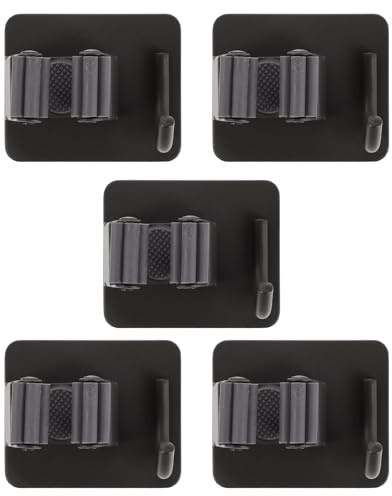 DIYEAH 5 soportes de pared para escobas: colgador de trapeador de acero inoxidable con ganchos, organizador resistente para escobas y trapeadores, ideal para baño y cocina.