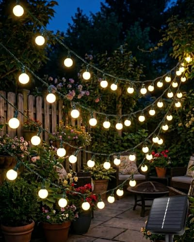 AdalyRoma Solar Lichterkette Outdoor, 9M, 60 LED Weiße Kugel