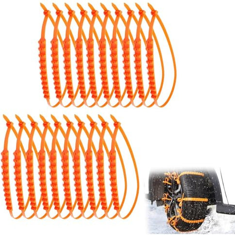 Cadena de Nieve para Coche, Cadenas de Emergencia para Coche, 20 Piezas Cadenas Antideslizantes para Neumáticos de Nieve, Cadena de Seguridad Ajustables, Antideslizantes