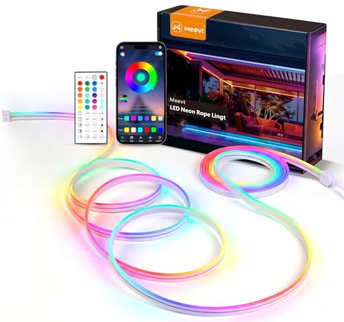 MMEEVT 20M Striscia LED Neon, RGB, 24V Silicone Neon Luci LED Flessibile con Telecomando e APP, DIY, Sync Musica, IP65 Impermeabile, per Gioco, Festa e Decorazioni per Interni Esterni