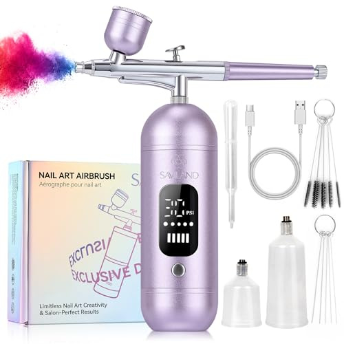 SAVILAND 30 PSI Airbrush Set mit Kompressor, Tragbares Handheld Dual Action Airbrushpistole, Verstopfungsfrei, Wiederaufladbares Airbrush für Nageldesign Make-up Kuchendekoration und Salon