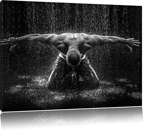Pixxprint Bodybuilder im Regen, Größe: 120x80cm, Leinwandbild, fertig gespannt, Wandbild, Dekoration, Kunstdruck, kein Poster