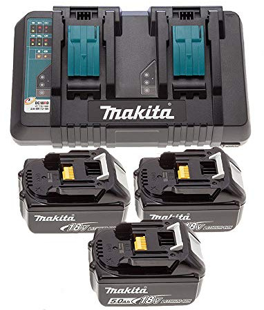 Makita DC18RD 14.4v/18v LXT Li-ion Twin Port Charger + 3 x BL1860 6Ah Batteries