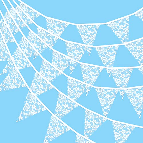 G2PLUS White Lace Bunting - 10M Wedding Bunting - 36PCS Fabric Lace Decoration
