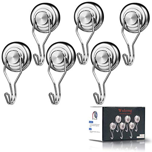 Wukong 6 Stück Magnethaken Extra Stark, 30KG(66LB) Magnet Haken Neodym Magnethaken, 32mm Super Starker Magnete mit Haken Magnetischer für Garage, Küche und Outdoor