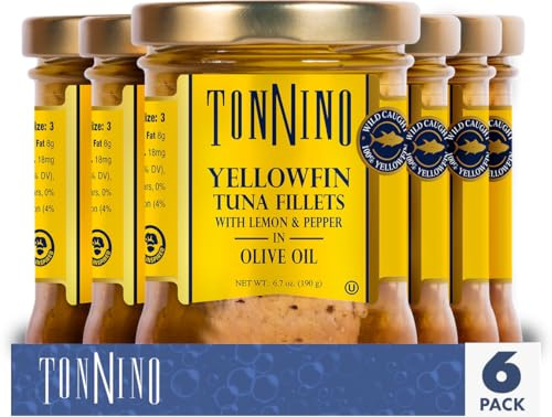 Tonnino Yellowfin Tuna Fish – Lemon Pepper in Olive Oil – Pack of 6 – Alternative to Salmon – Protein Snacks – Ready to Eat Meals