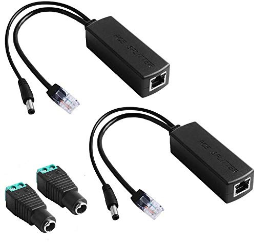 GeeekPi 2Pack Active PoE Power Over Ethernet Splitter Adapter 48 V bis 12 V, IEEE 802.3af kompatibler 10/100-Mbit/s PoE Splitter mit 12 V Ausgang für IP Kamera, drahtlosen Zugangspunkt VoIP Telefon