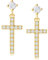Boucle d'oreille Croix Pendantes en Argent Sterling 925/1000 Plaqué or Jaune avec Zircone Cubique Petite Bijoux pour Femme Fille Enfant - Dimension: 22 * 10 mm