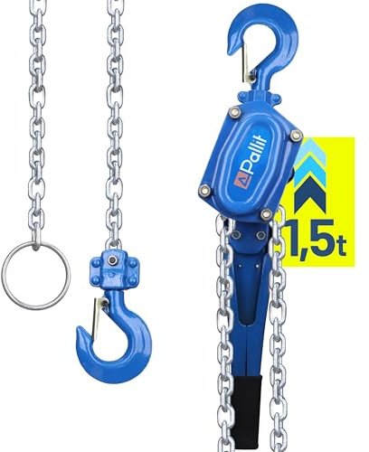 Pallit Kettenzug 1500 kg – Ratschenzug mit mechanischer Lastbremse, 6 m Kettenlänge, CE-zertifiziert, für Werkstatt, Industrie & Forst als Handseilwinde LEVER-M