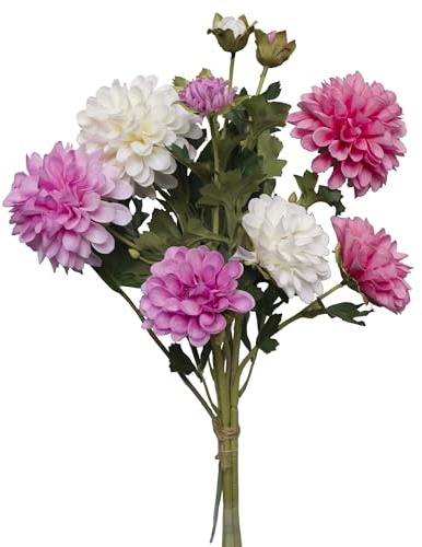 2474U Kunstblumenstrauß Gisela Seidenblumen im Strauß gebunden aus weißen und pinken Dahlien(1)