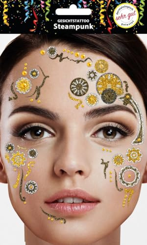 Gesichts-Tattoo - Glitzer Aufkleber Klebetattoos (Steampunk Gold)