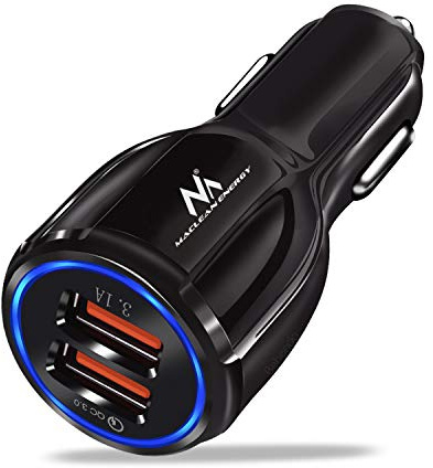 Maclean MCE478 Cargador de Coche USB de 2 Ranuras Encendedor de Cigarrillos 12-24V Carga Rápida 3.0 2X Conexiones USB 1x QC3.0 hasta 30W 1x 3.1A (Negro)
