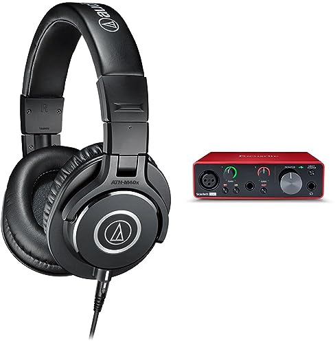 Audio-Technica M40x Studio Kopfhörer in Schwarz. Kabelgebunden, geschlossen & Focusrite Scarlett Solo 3. Gen USB-Audio-Interface-Bundle für Gitarristen, Sänger oder Produzenten