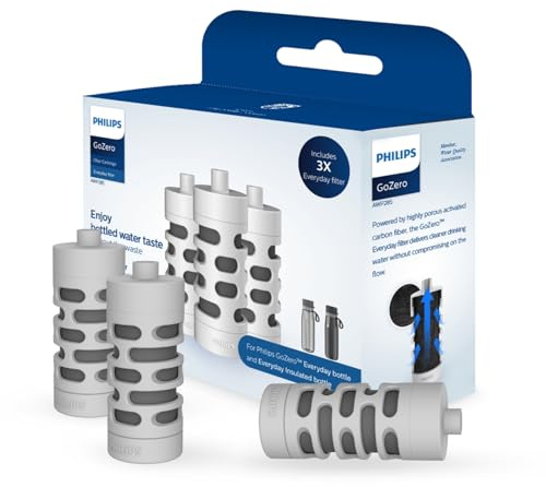 Philips Water GoZero Everyday Bottle Activated Carbon Fiber Filter to Transform Tap Water into Fresher, tastier Water Instantly, Grey, 40 gallons (AWP285/37) Grey