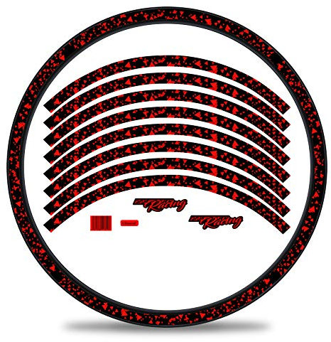 16-teiliges Set Felgenrandaufkleber Sticker für Fahrrad Felgen im Delta Design Komplett Set für 27 29 für Rennrad Mountainbike MTB Laufrad RX028 (Neon Rot, Glanz)