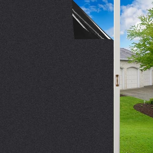 FILMGOO Blackout Privacy Window Film Static Cling Heat Blocking 44.5x200cm | Room Darkening Window Film for Privacy, No-Glue Static Cling, Heat Control & UV Protection Tint for Home, Bedroom & Office