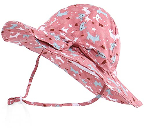 LACOFIA Baby Mädchen Sonnenhut UPF 50+ UV Schutz Kleinkind Sommer Baumwolle Mütze Strandhut Visierkappe mit Verstellbarem Kinnriemen