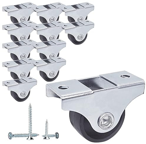 SKIR'CO (12 Stück) Kleine 25mm Möbelrollen Schwarz Kunststoffrollen Non-Swivel Bockrollen One-Way Direction Schrauben enthalten (12)