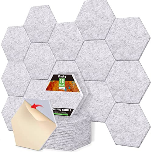 18 Pack Hexagon Acoustic Panels, 12 X 10 X 0.4 High Density Sound Absorbing Panels Soundproof Wall Panels for Home Sound Proof Insulation Beveled Edge Studio Treatment Tiles (Gray)