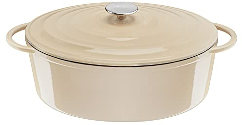 Tefal E25906 LOV Ovaler Bräter 34 cm | wiedergewonnenes Gusseisen | optimale Wärmespeicherung | für alle Herdarten | induktionsgeeignet | backofengeeignet bis 250°C | spülmaschinenfest | Beige