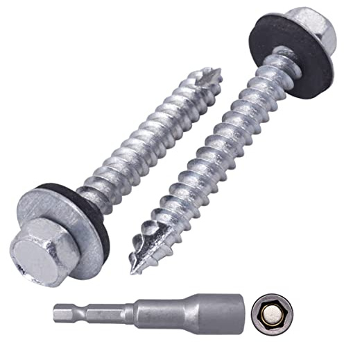SKIR'CO (100 st) Zinkpläterade takskruvar, 6,5 x 50 mm självgängande skruvar med EPDM-brickor, sexkantshuvud