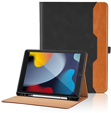 Hülle für iPad 9. Generation (2021) / iPad 8. Generation (2020) / 7. Gen (2019) 10.2 Zoll PU Leder Schutzhülle mit Tasche und Stifthalter, Auto Schlaf/Aufwach Funktion - Schwarz