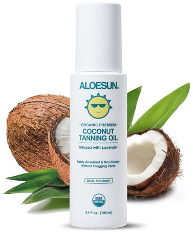 ALOESUN Organic Coconut Tanning Oil Spray Infused with Organic Lavender Oil | Natural Deep Tanning Accelerator | Moisturizing & Hydrating Tan | Non-Greasy | Vegan & Cruelty-Free | Travel Size 3.4 Oz