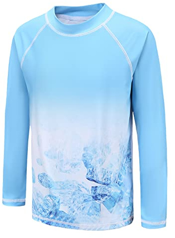 Aisyee T Shirt de Bain Anti UV Enfant à Manches Longues Rashguard Maillot de Bain à séchage Rapide Garcon Maillot de Bain T-Shirt pour Surf Natation Plongée Plage 7 8 Ans