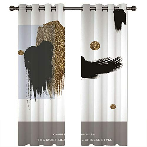 Homxi Vorhänge 2er Set Blickdicht,2 x 137W x 160H cm,Blickdichte Gardinen Schlafzimmer Weiß Schwarz Gold Abstrakte Malerei Vorhang mit Ösen